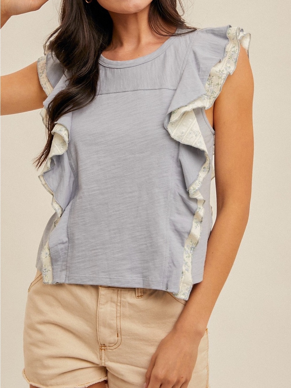 Light Blue Ruffle Sleeve Women's Top